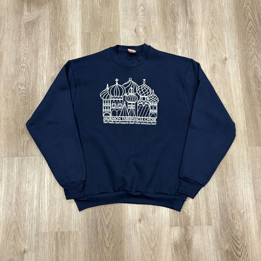 RARE Mormon Tabernacle Choir 1991 World Tour Sweatshirt Men's Size XL Blue Utah